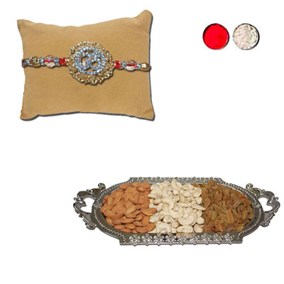 "RAKHIS -AD 4350 A (Single Rakhi) , Dryfruit Thali - code RD200 - Click here to View more details about this Product
